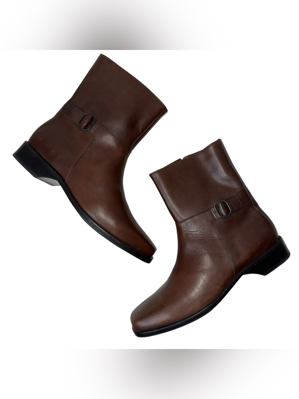 Cole Haan Women’s Dark Brown Leather Ankle Booties with Buckle Accent Size 9B